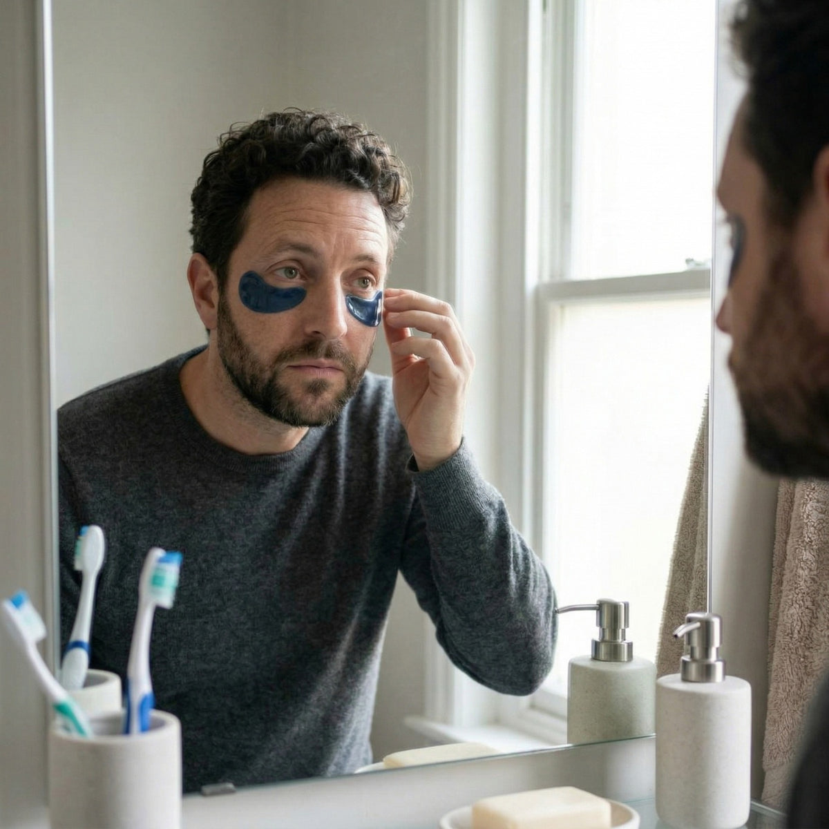 OROS patches being applied in front of a mirror