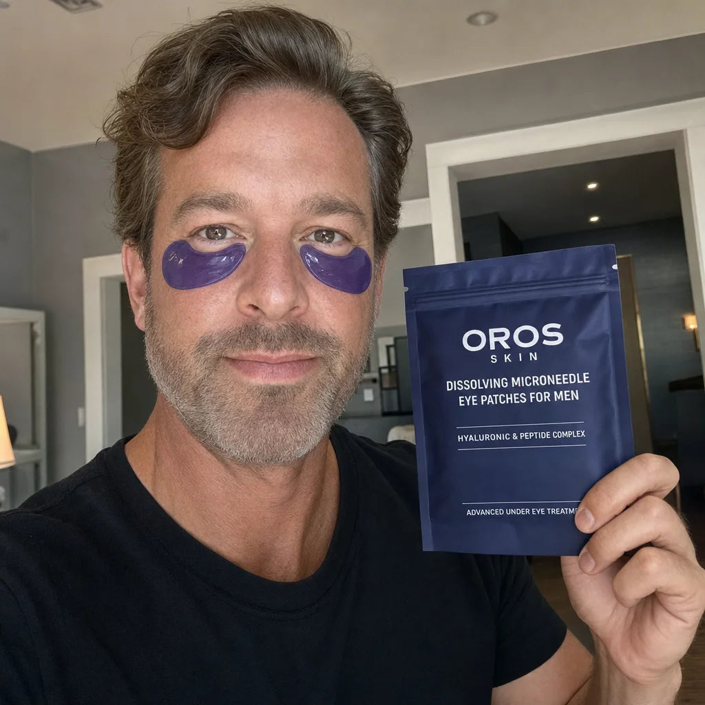 Man wearing OROS patches at home